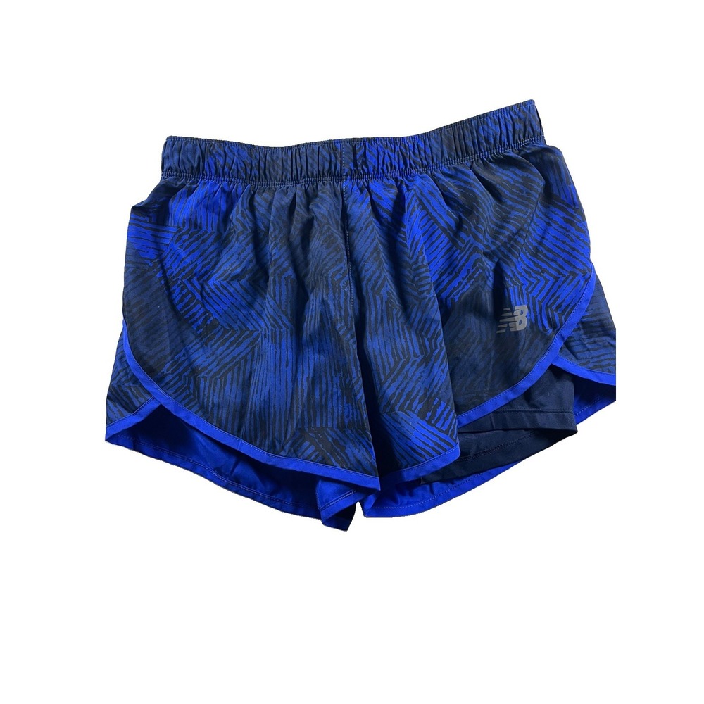 New Balance Womens Printed Fast Flight Shorts Blue Geometric Size XS